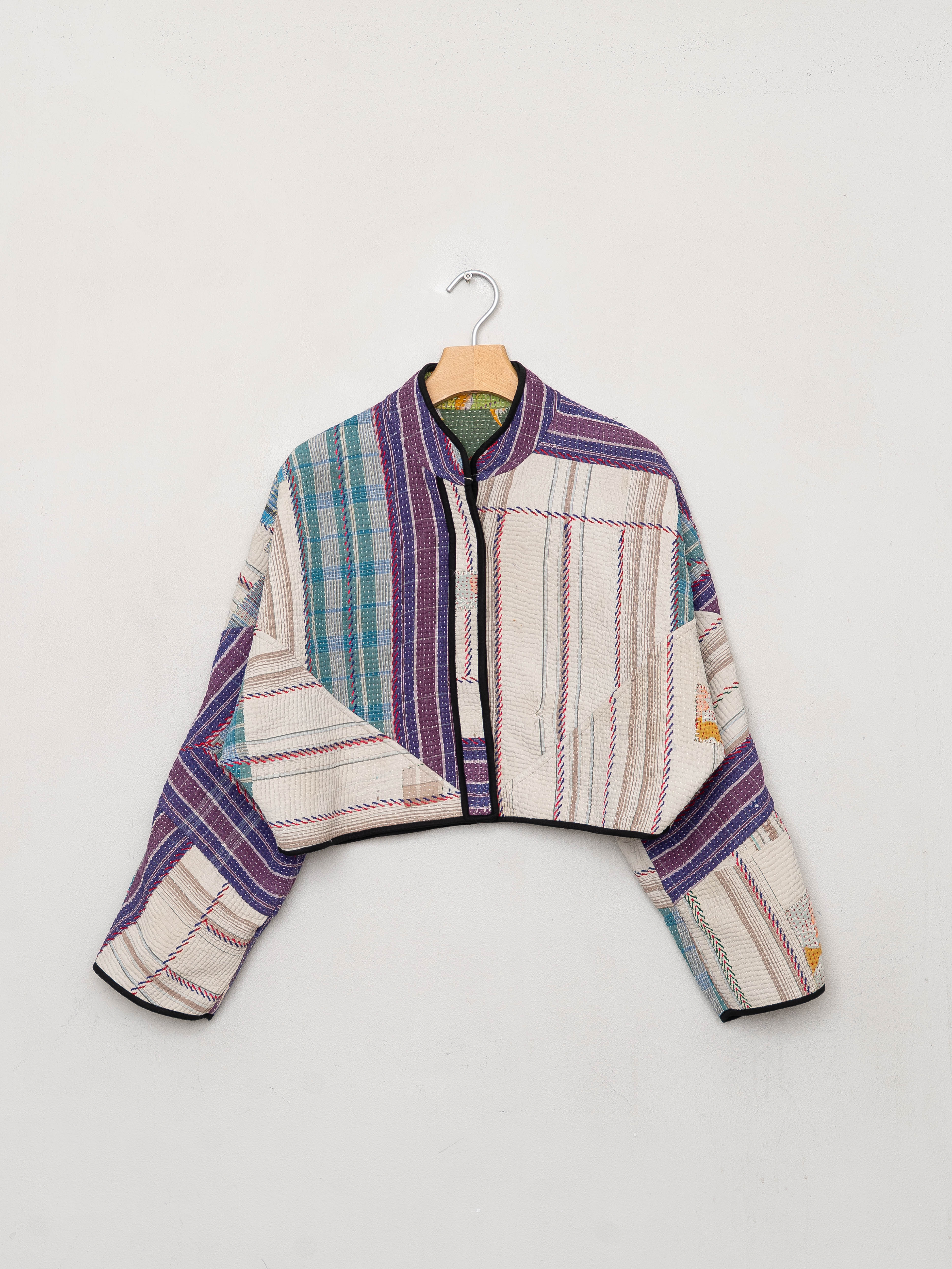 The Kaira Cropped Quilted Patchwork Kantha Jacket