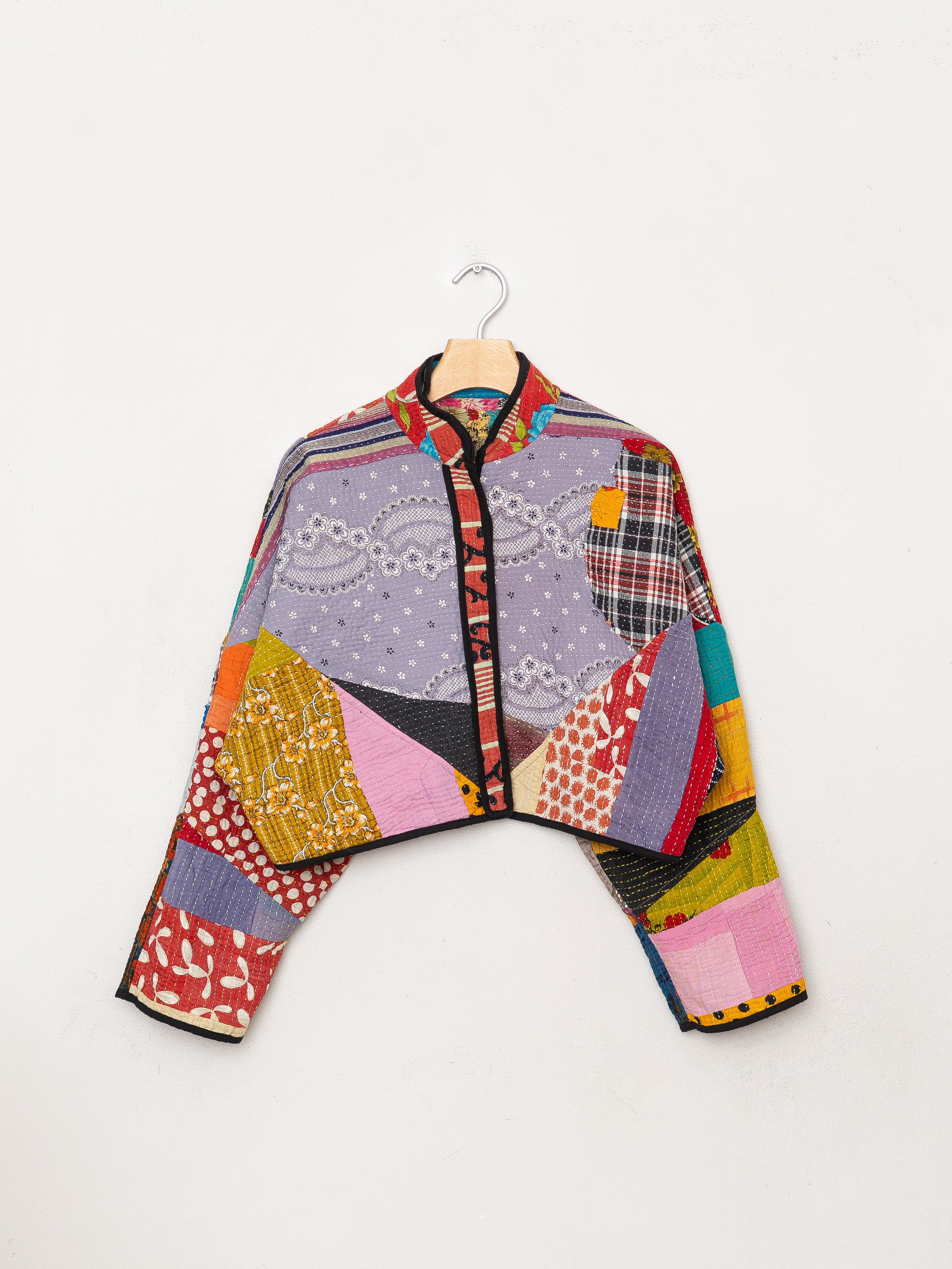 The Kaira Cropped Quilted Patchwork Kantha Jacket