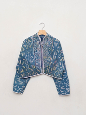 The Kaira Cropped Quilted Indigo Kantha Jacket