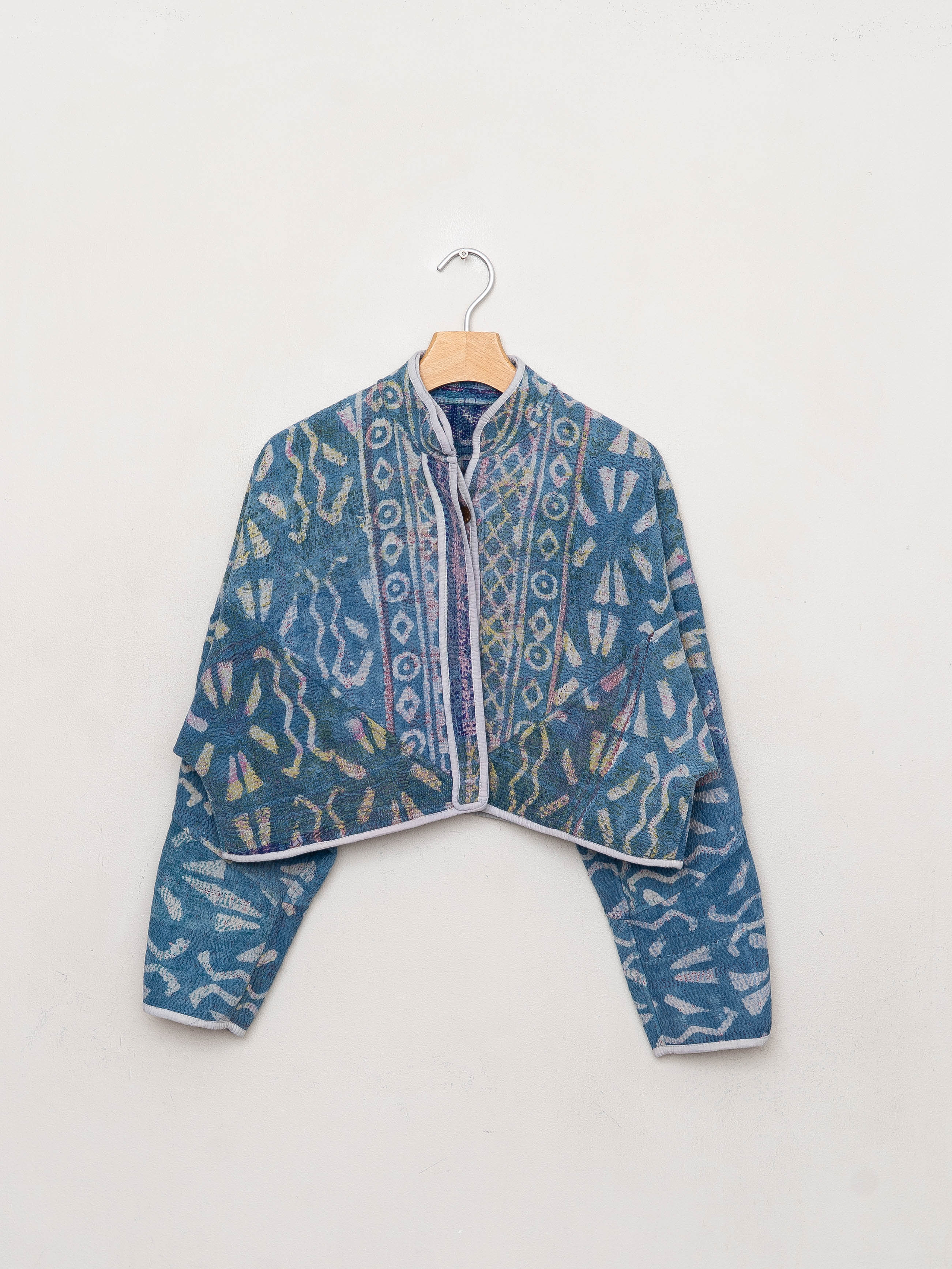 The Kaira Cropped Quilted Indigo Kantha Jacket