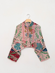 The Kaira Cropped Suzani Quilted Kantha Jacket