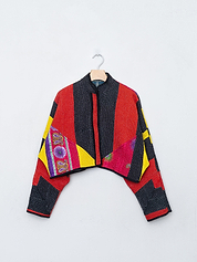 The Kaira Cropped Quilted Patchwork Kantha Jacket