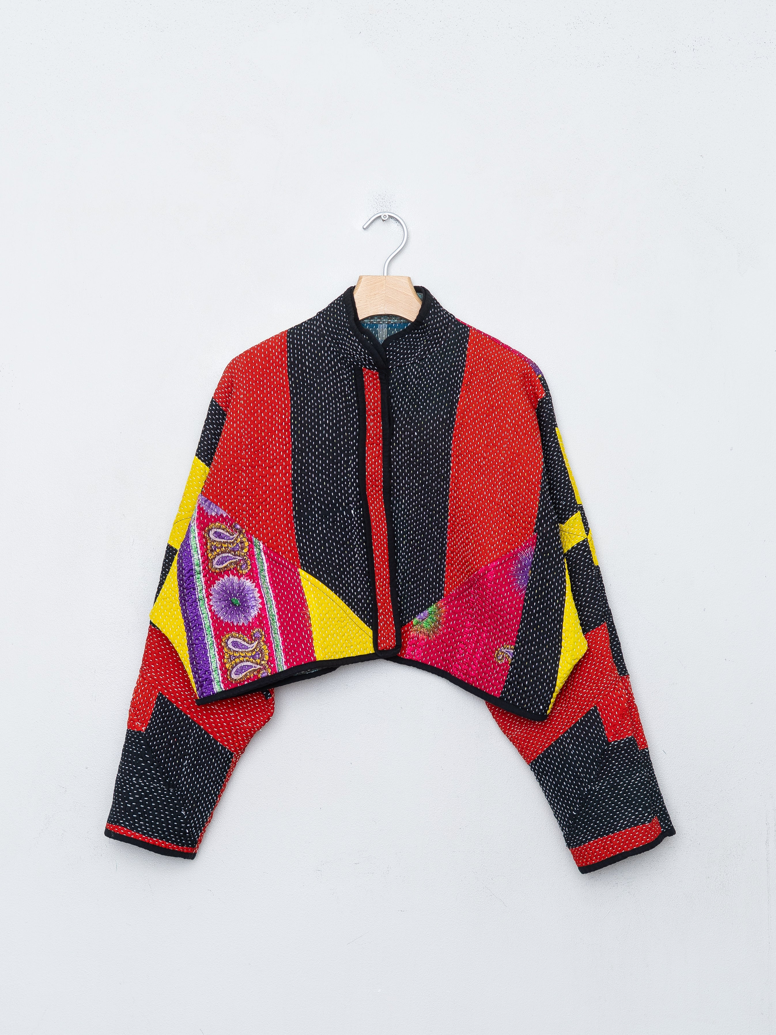 The Kaira Cropped Quilted Patchwork Kantha Jacket
