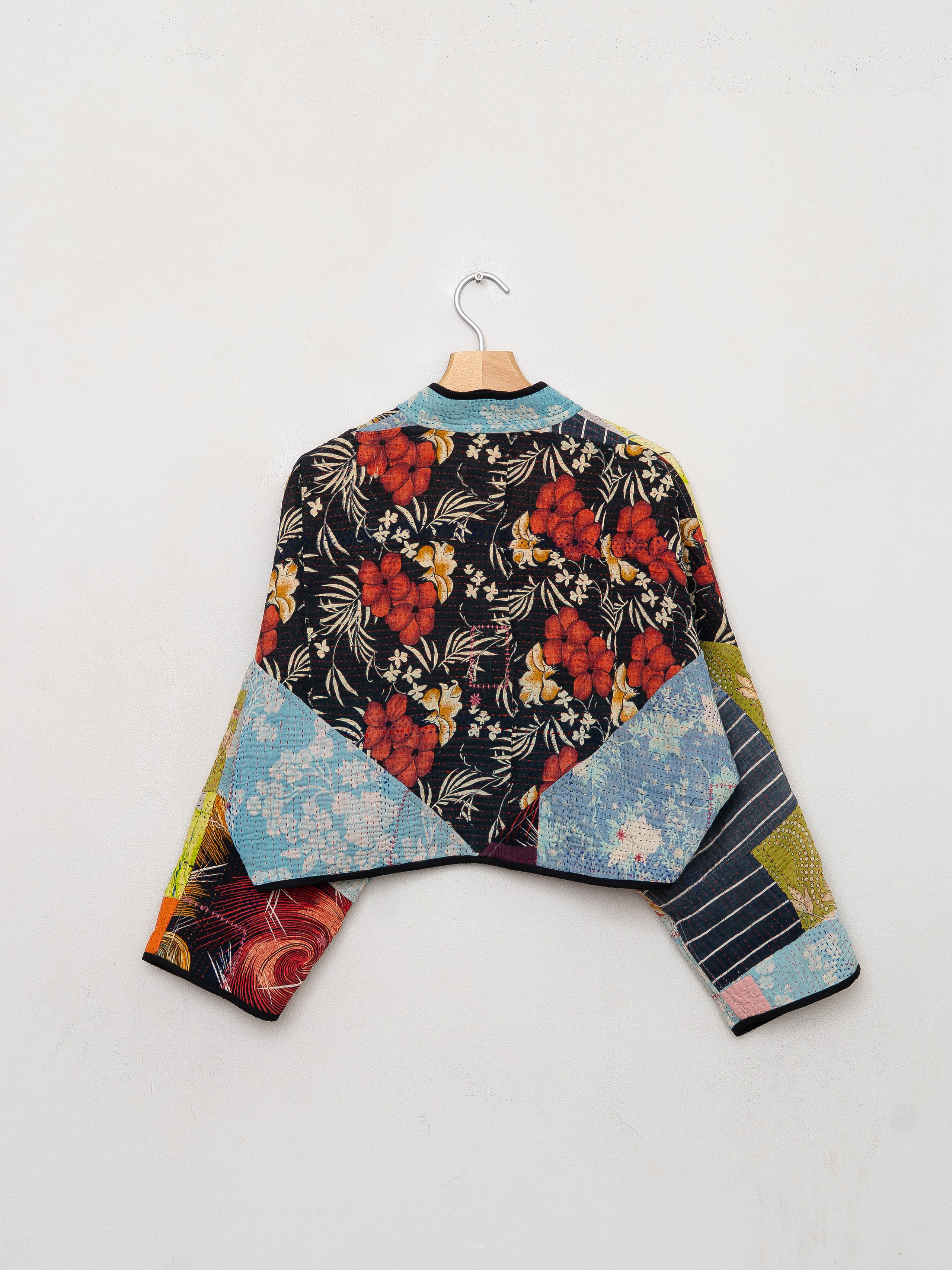 The Kaira Cropped Quilted Patchwork Kantha Jacket