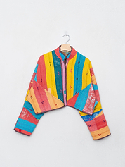 The Kaira Cropped Quilted Patchwork Kantha Jacket