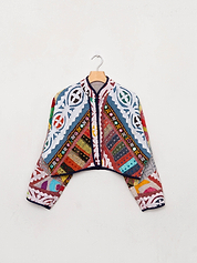 The Kaira Cropped Suzani Cut Out Kantha Jacket