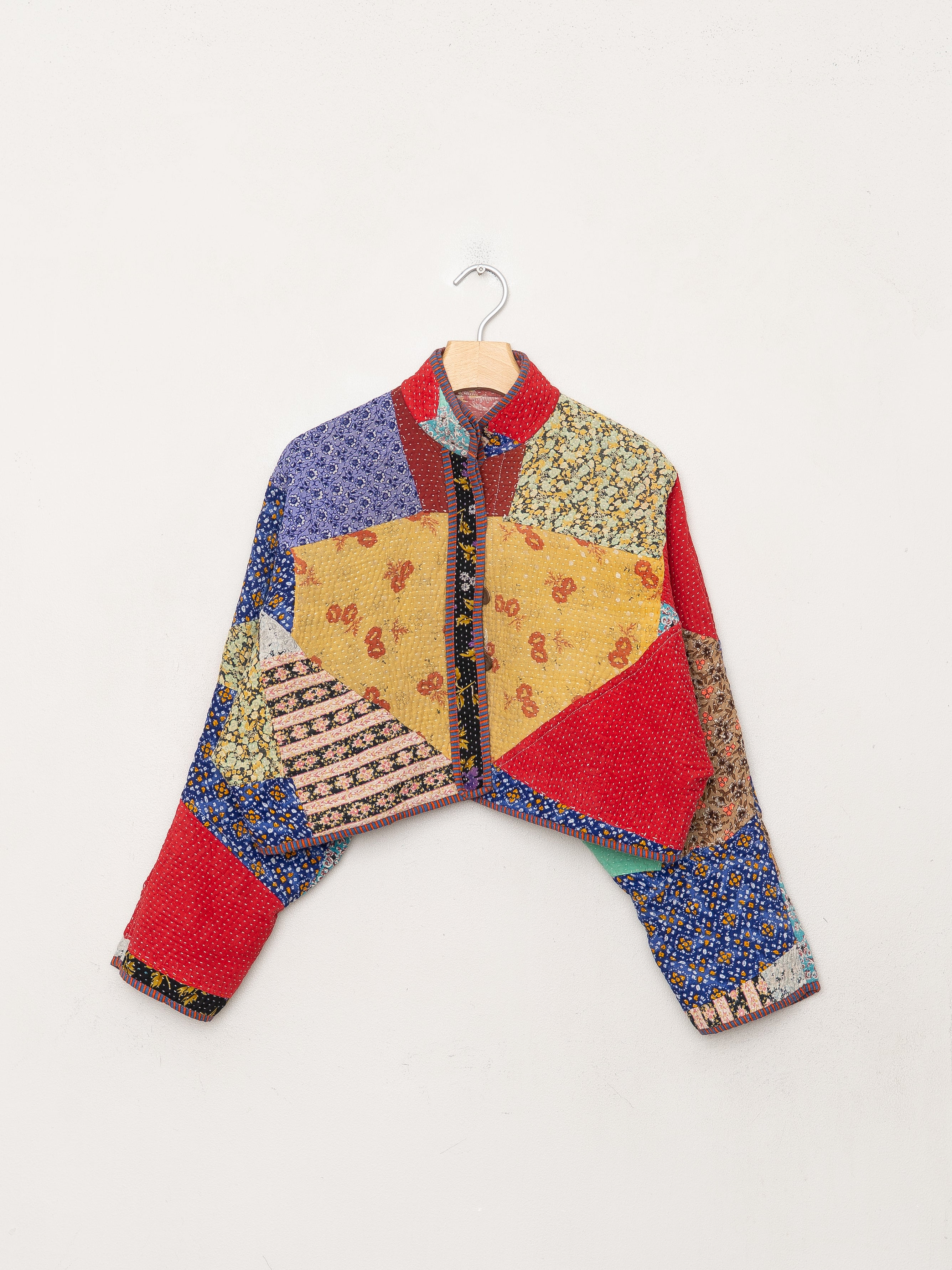 The Kaira Cropped Quilted Patchwork Kantha Jacket