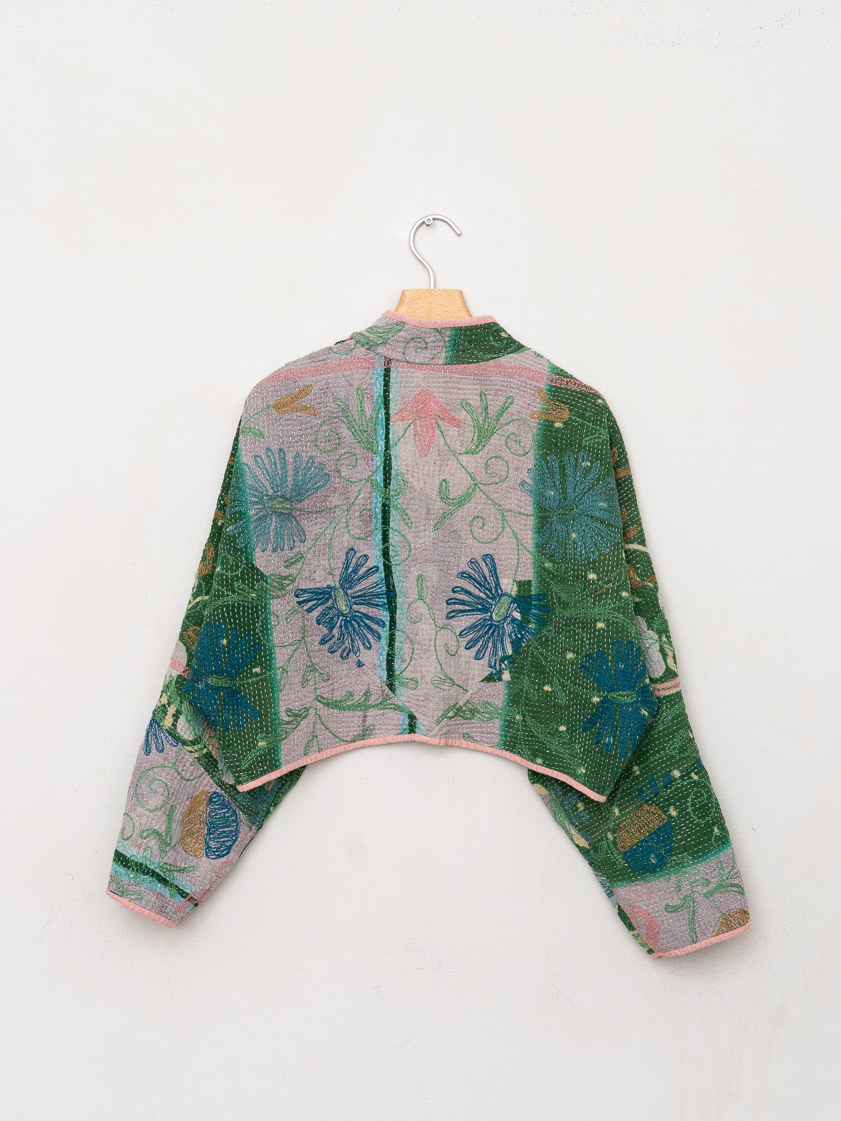 The Kaira Cropped Suzani Quilted Kantha Jacket
