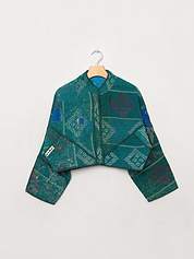 The Kaira Cropped Quilted Patchwork Kantha Jacket