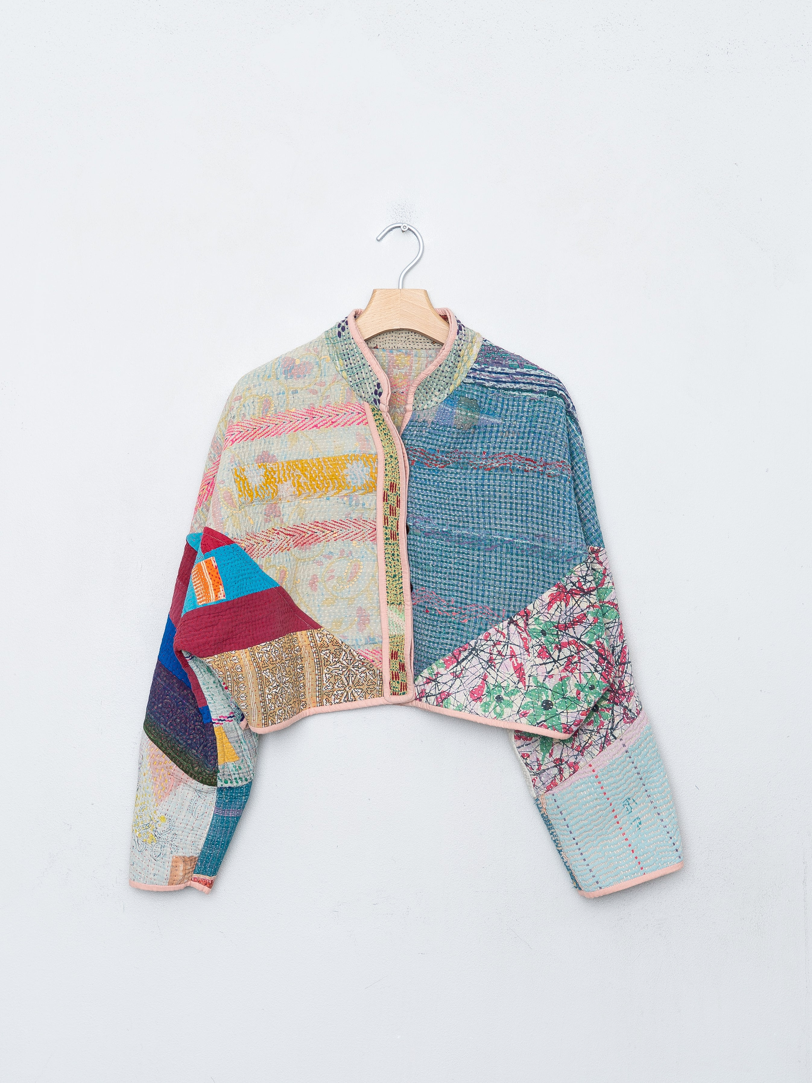 The Kaira Cropped Quilted Patchwork Kantha Jacket
