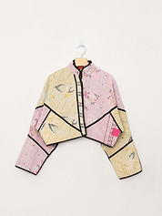 The Kaira Cropped Quilted Patchwork Kantha Jacket