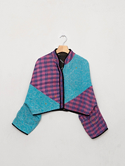 The Kaira Cropped Quilted Patchwork Kantha Jacket