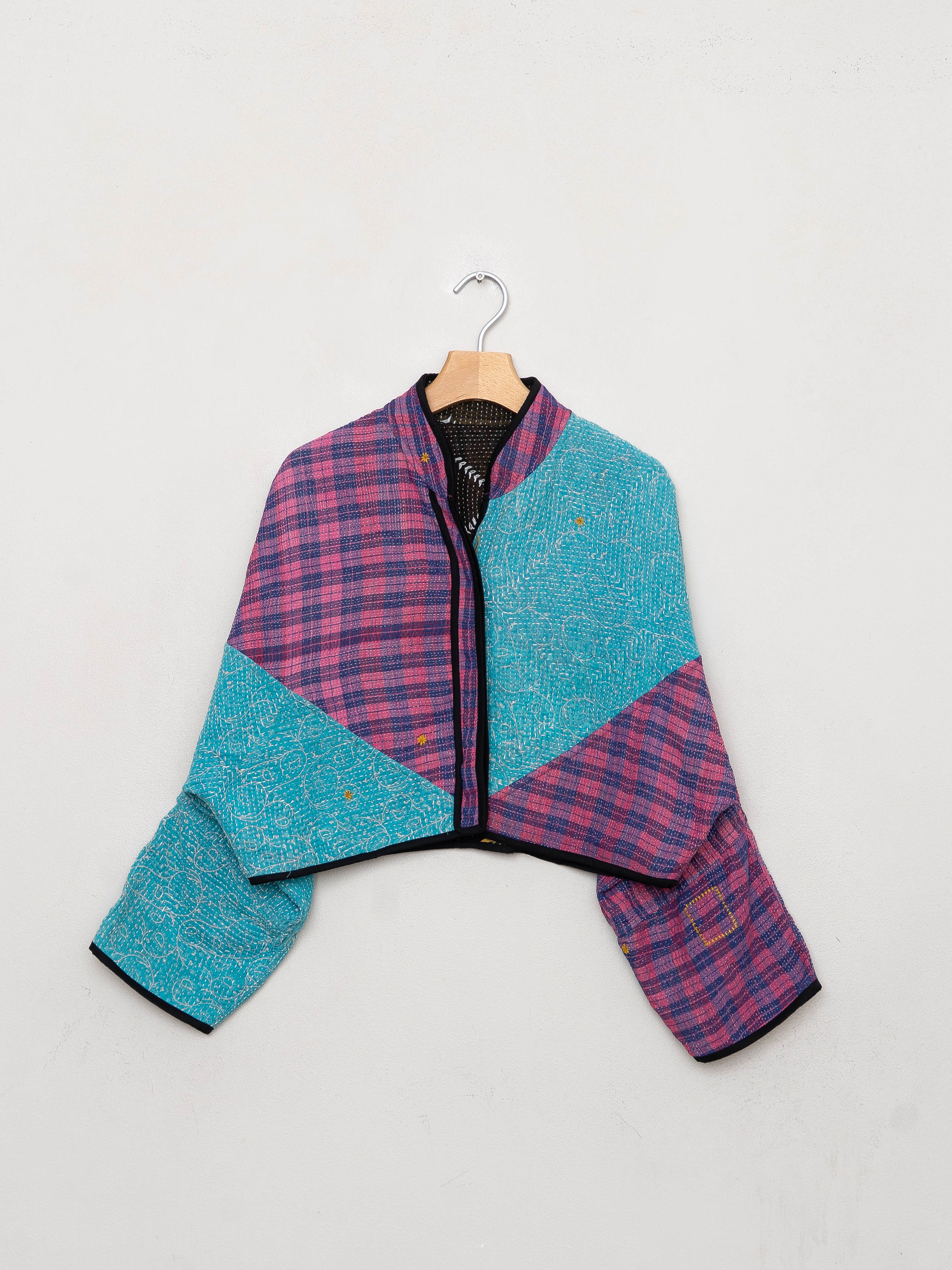 The Kaira Cropped Quilted Patchwork Kantha Jacket