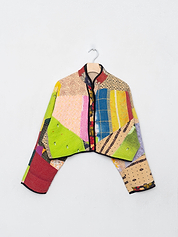 The Kaira Cropped Quilted Patchwork Kantha Jacket