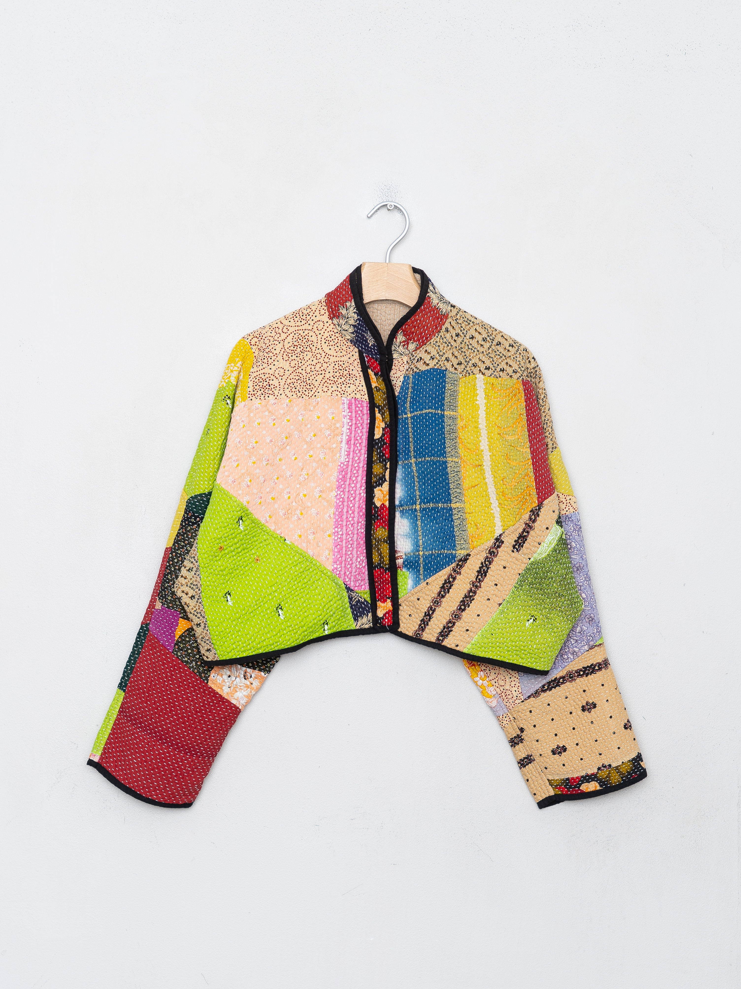 The Kaira Cropped Quilted Patchwork Kantha Jacket