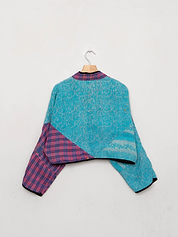 The Kaira Cropped Quilted Patchwork Kantha Jacket