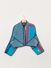 The Kaira Cropped Quilted Patchwork Kantha Jacket