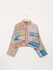 The Kaira Cropped Quilted Patchwork Kantha Jacket