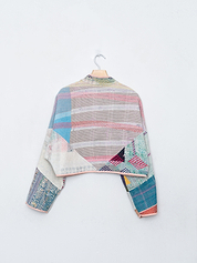 The Kaira Cropped Quilted Patchwork Kantha Jacket