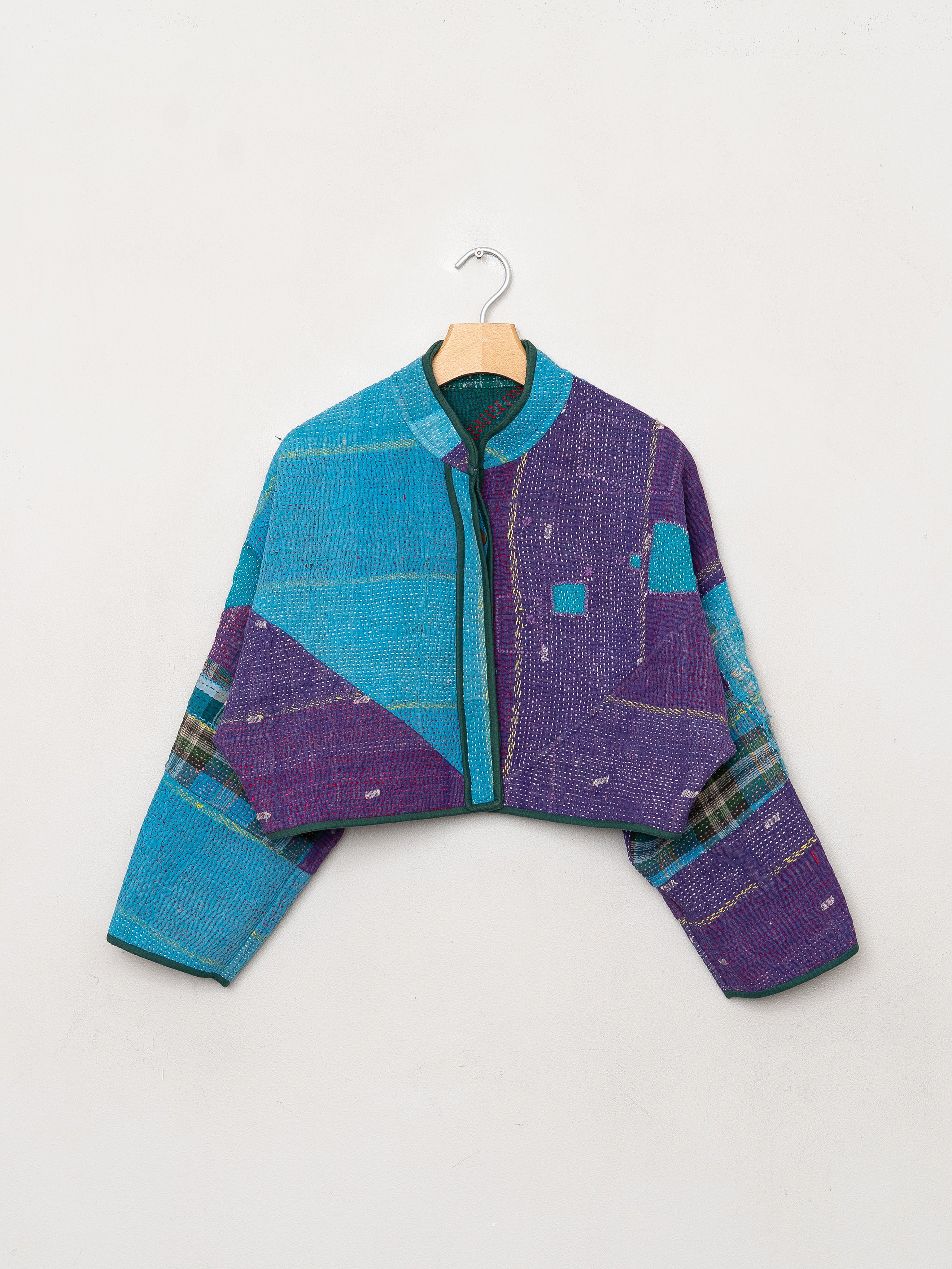 The Kaira Cropped Quilted Patchwork Kantha Jacket