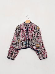 The Kaira Cropped Suzani Cut Out Kantha Jacket