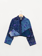 The Kaira Cropped Denim Suzani Jacket - Medium