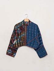 The Kaira Cropped Quilted Indigo Kantha Jacket