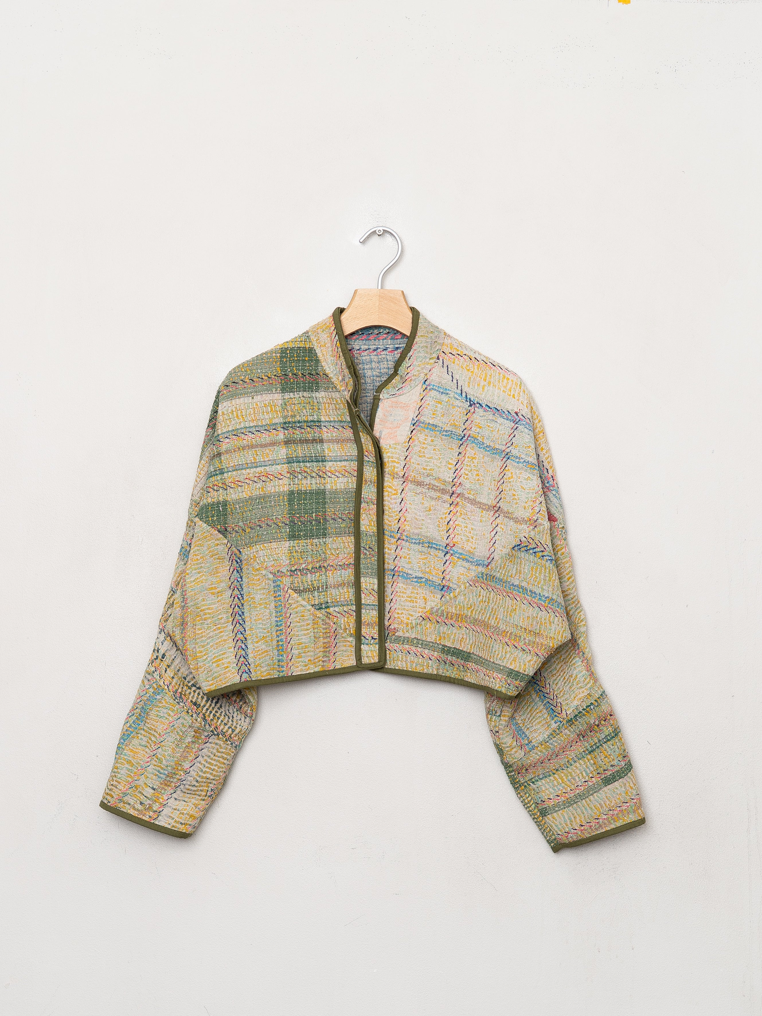 The Kaira Cropped Quilted Patchwork Kantha Jacket