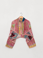 The Kaira Cropped Suzani Quilted Kantha Jacket