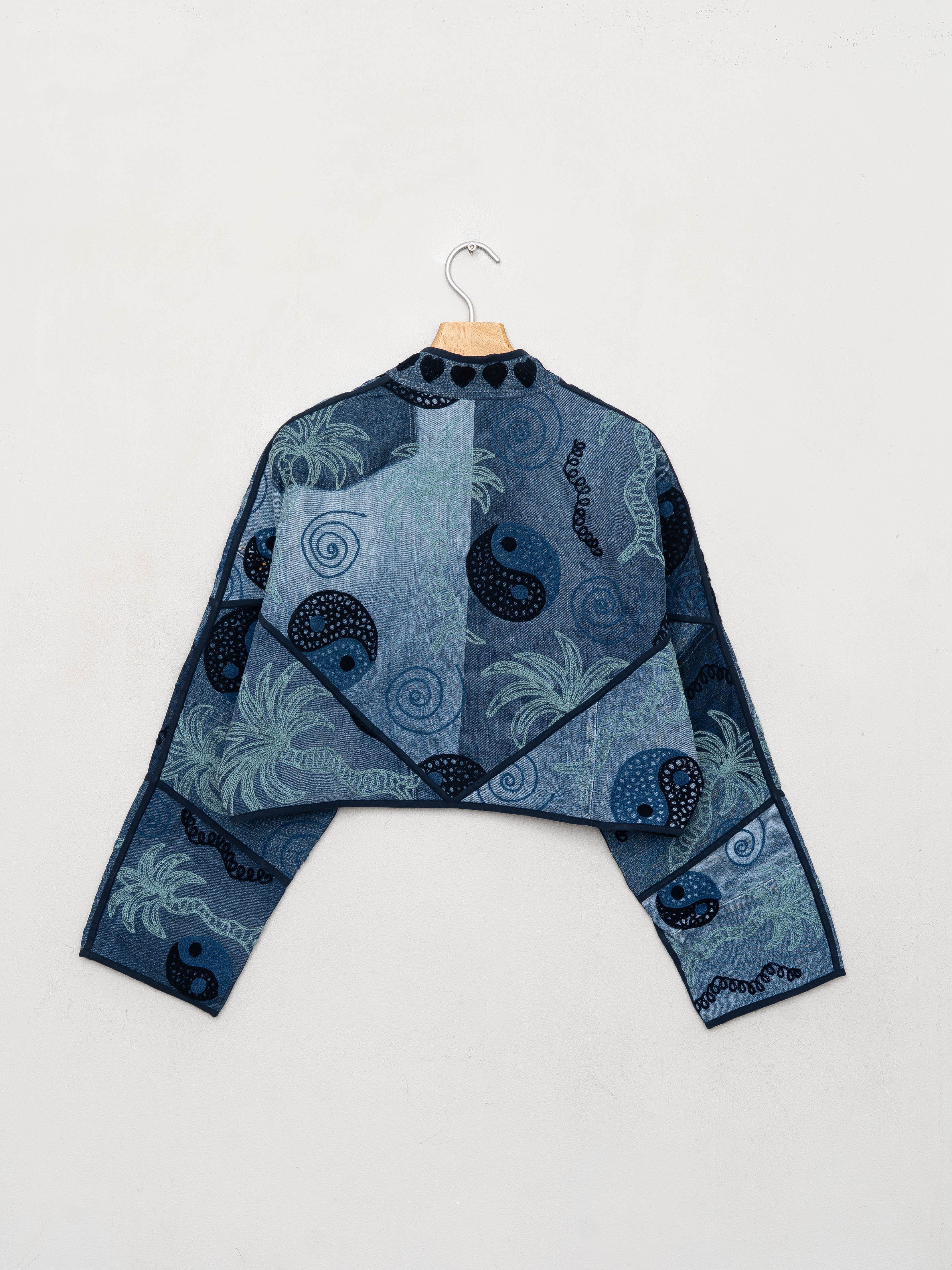 The Kaira Cropped Denim Suzani Jacket - Medium