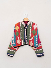 The Kaira Cropped Suzani Cut Out Kantha Jacket