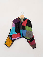 The Kaira Cropped Suzani Cut Out Kantha Jacket