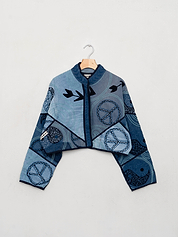 The Kaira Cropped Denim Suzani Jacket - Medium