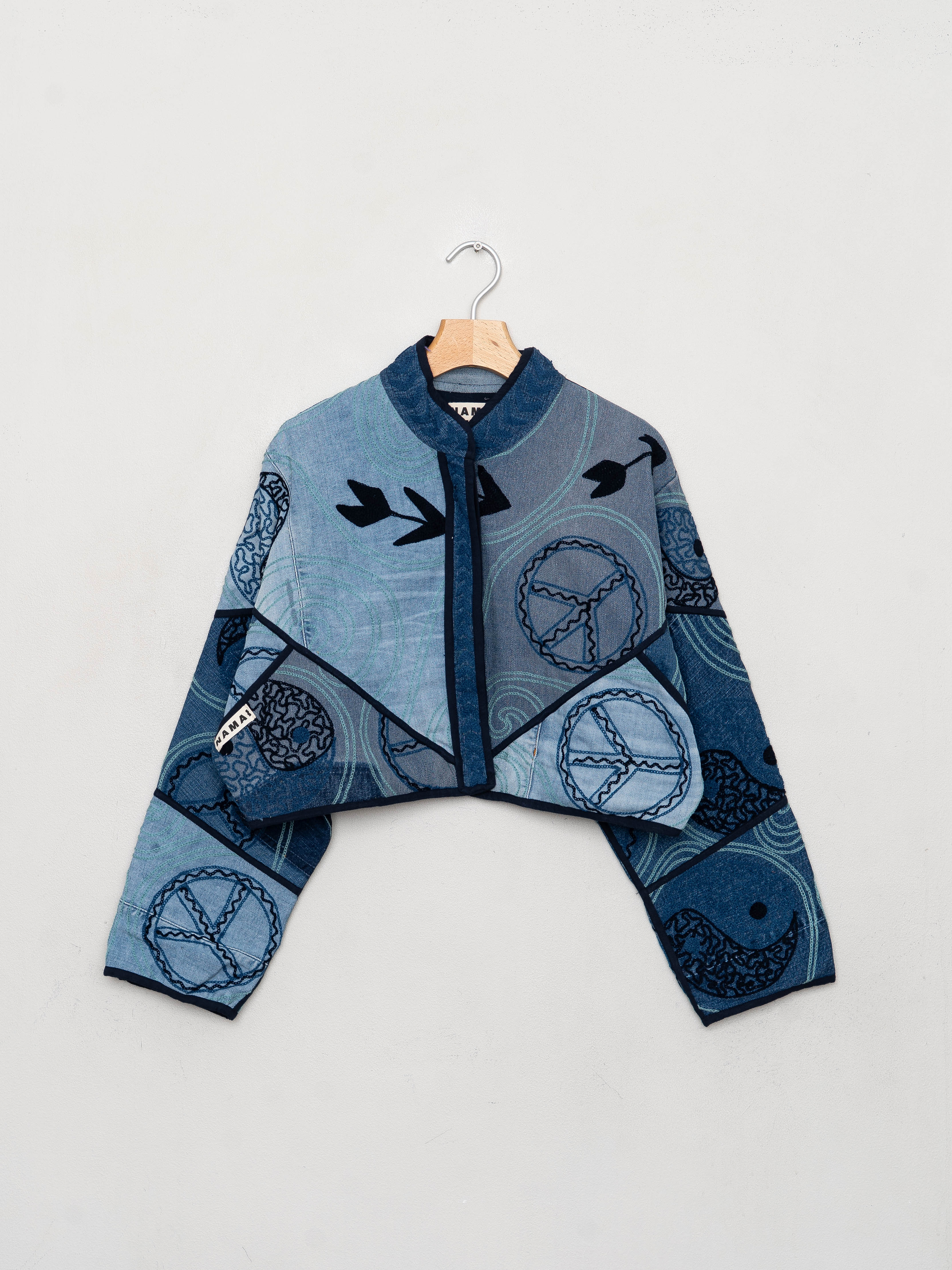 The Kaira Cropped Denim Suzani Jacket - Medium