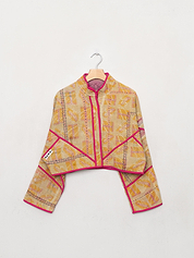 The Kaira Cropped Quilted Patchwork Kantha Jacket