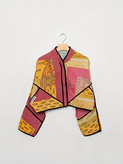The Kaira Cropped Quilted Patchwork Kantha Jacket