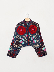 The Kaira Cropped Suzani Quilted Kantha Jacket