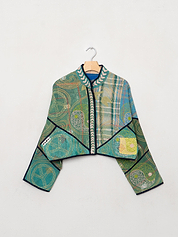 The Kaira Cropped Suzani Quilted Kantha Jacket
