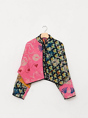 The Kaira Cropped Suzani Quilted Kantha Jacket