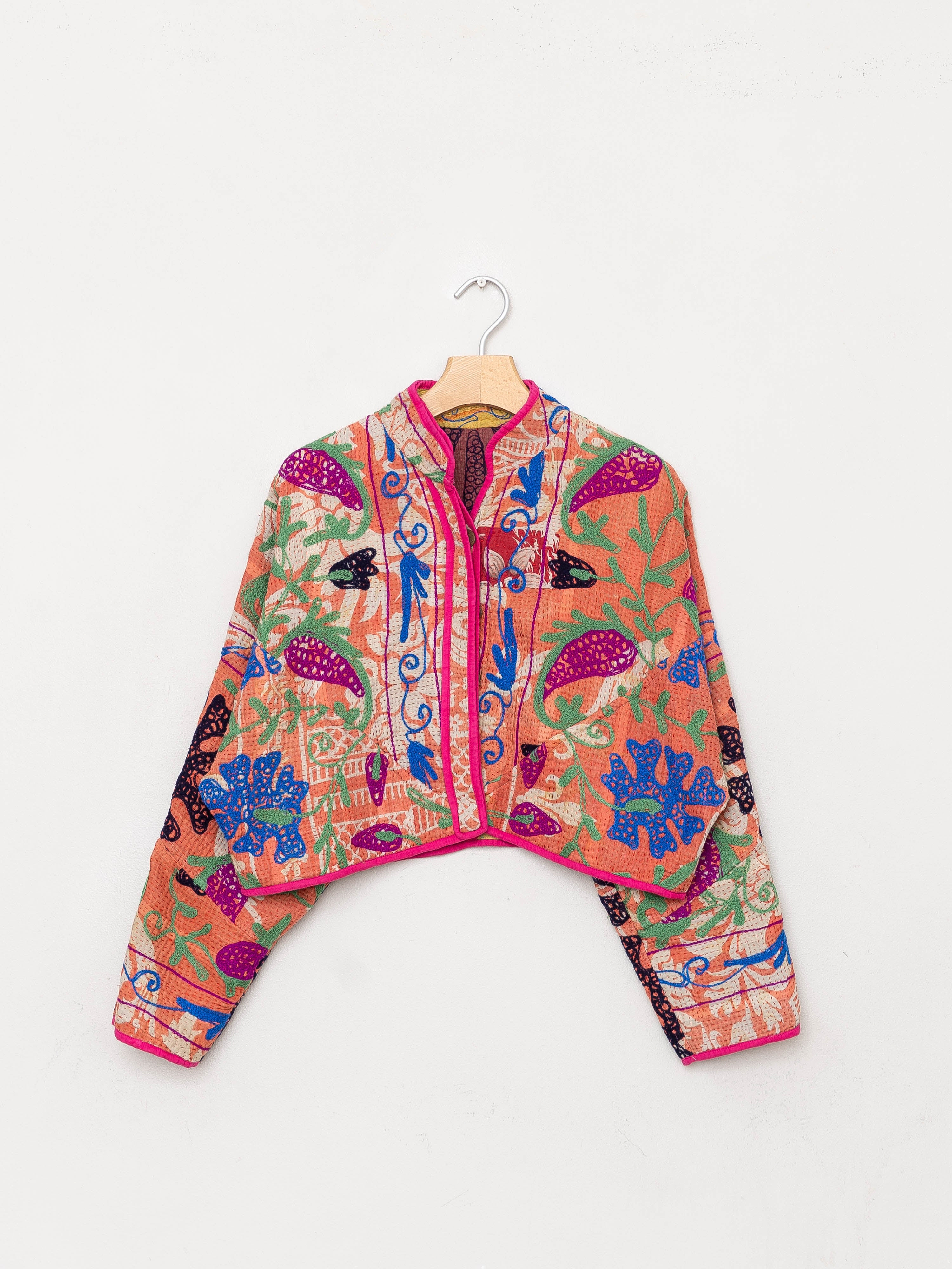 The Kaira Cropped Suzani Quilted Kantha Jacket