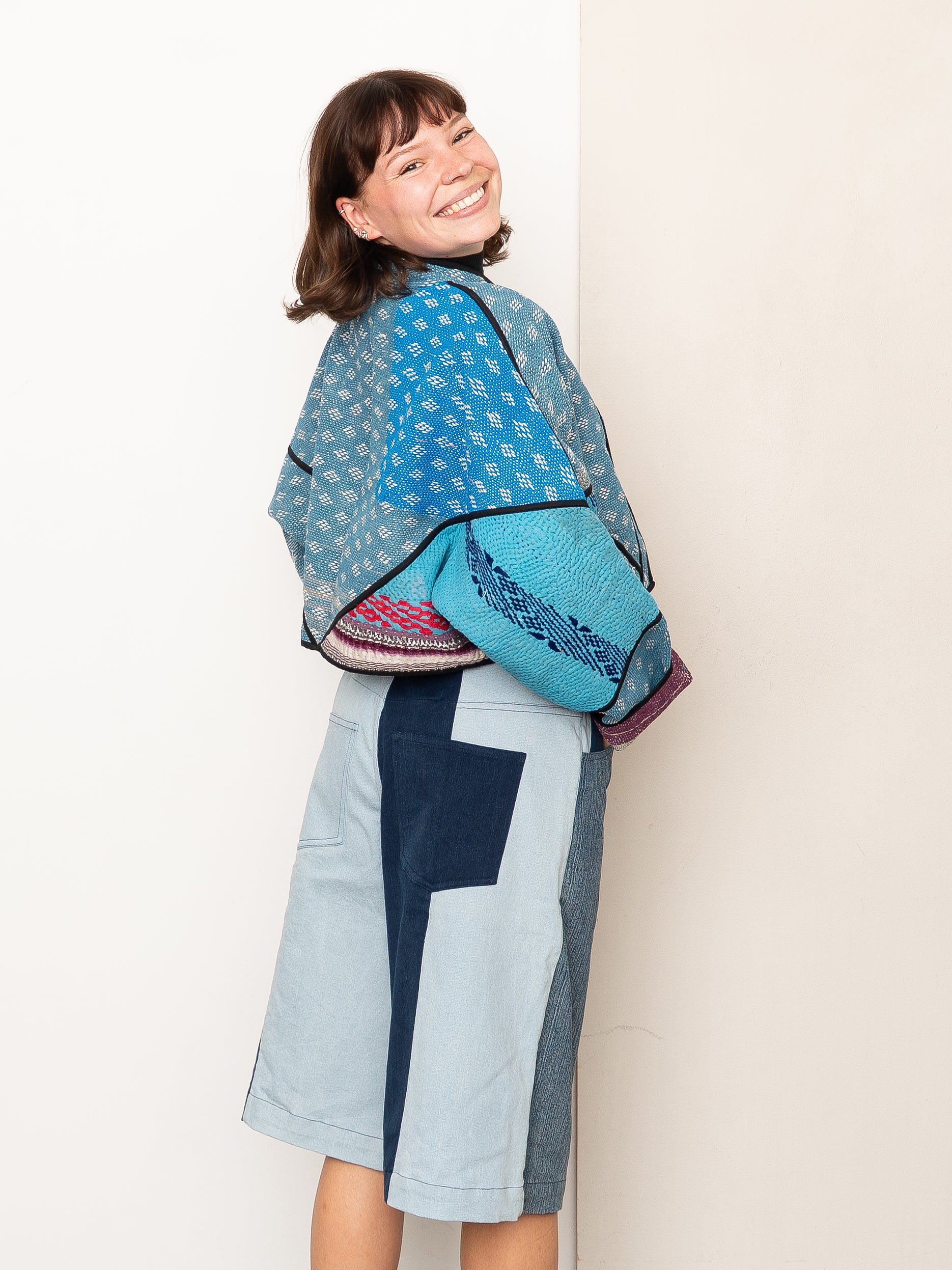 The Kaira Cropped Quilted Patchwork Kantha Jacket