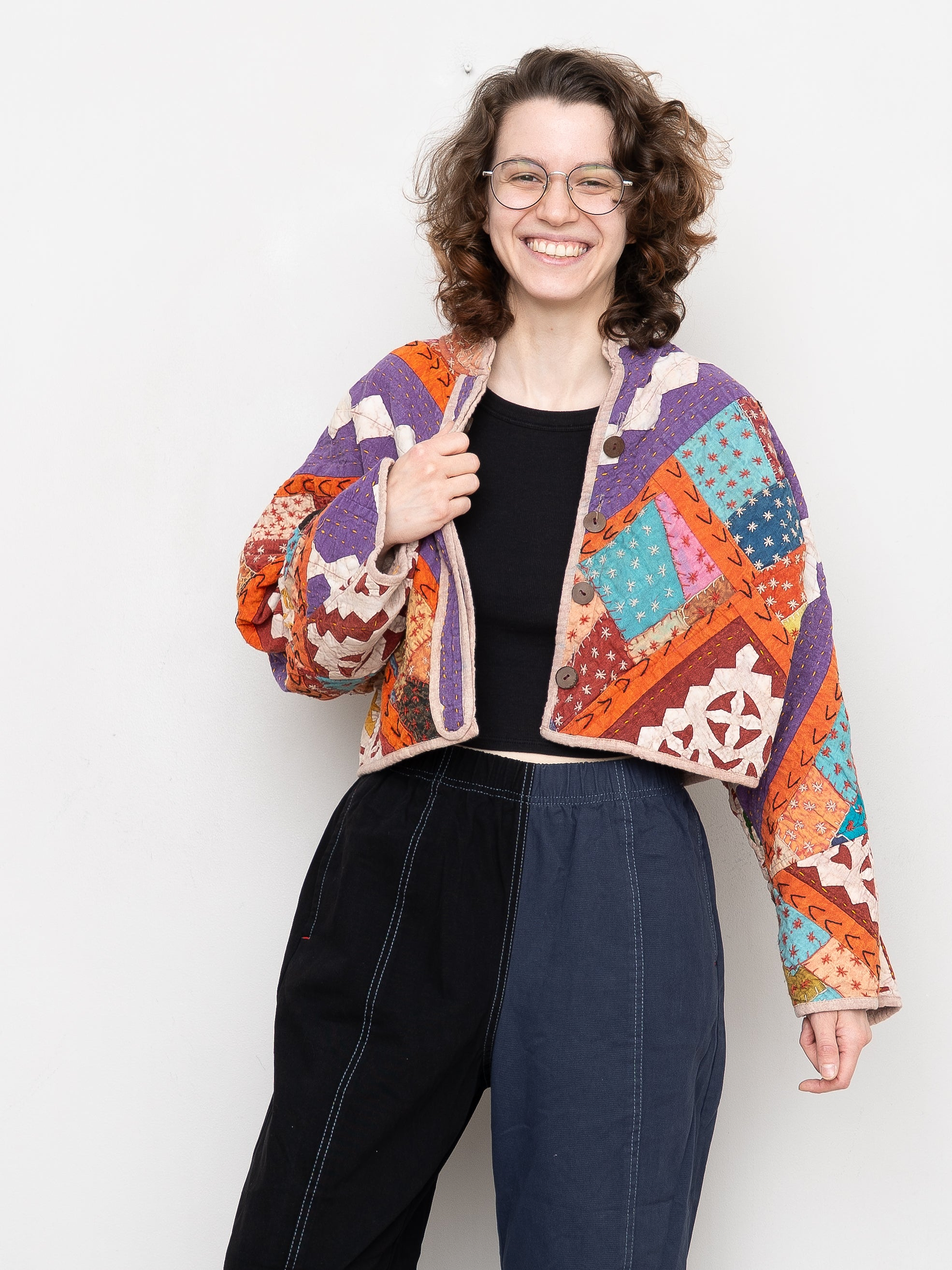 The Kaira Cropped Suzani Cut Out Kantha Jacket