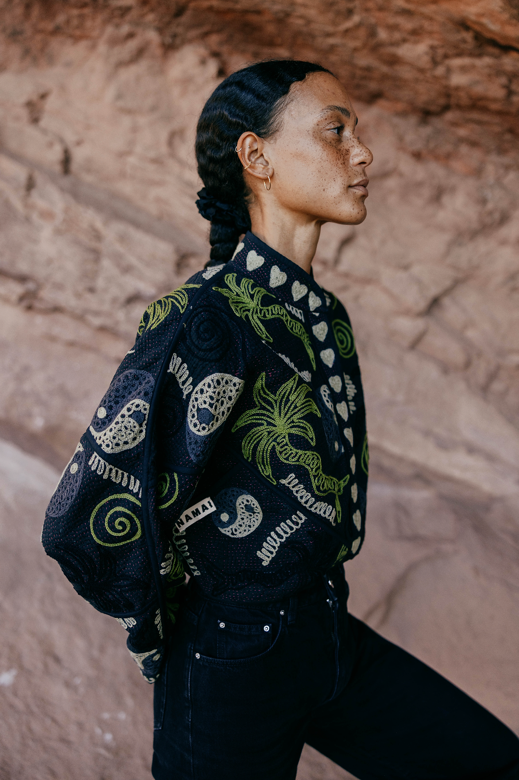 The Kaira Cropped Suzani Quilted Kantha Jacket