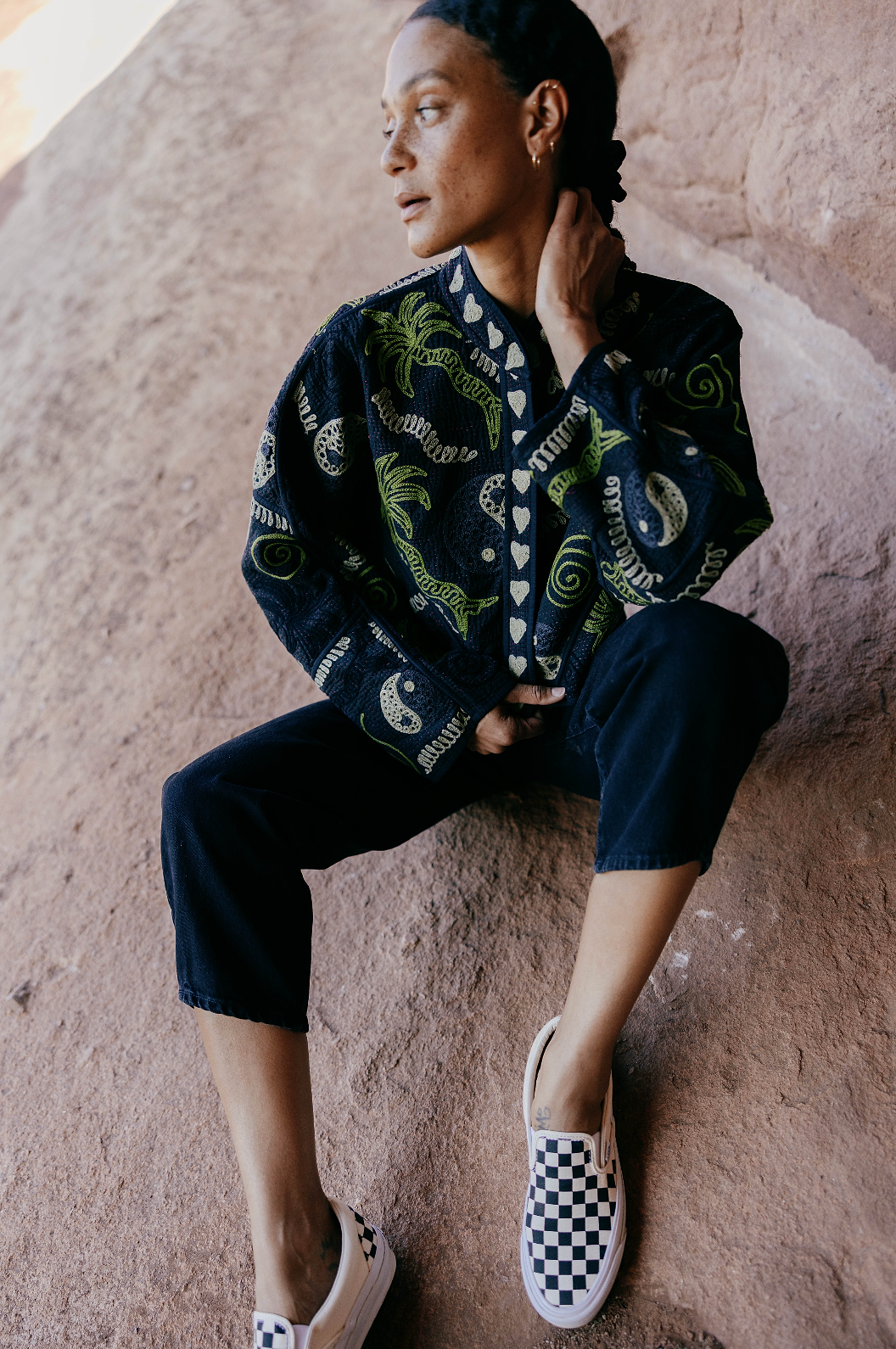 The Kaira Cropped Suzani Quilted Kantha Jacket