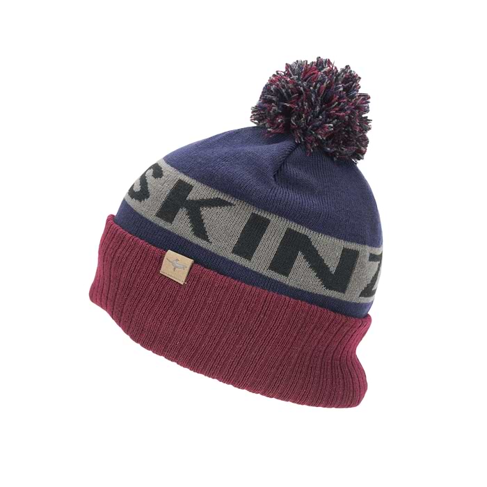 Water Repellent Cold Weather Bobble Hat - Size: S / M - Color: Navy Blue / Grey / Red