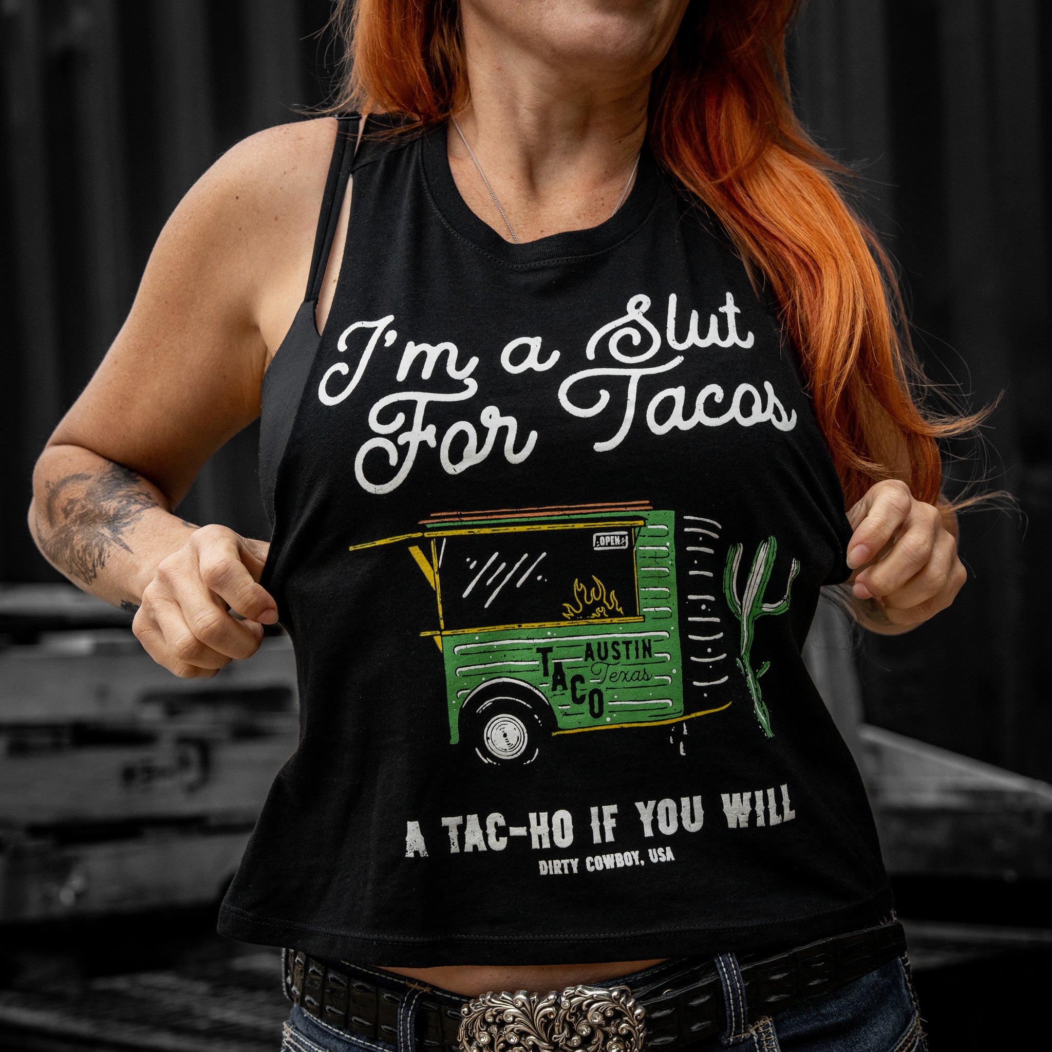 Slut For Taco's Women's Crop Tank - DIRTY COWBOY MFG #color_black