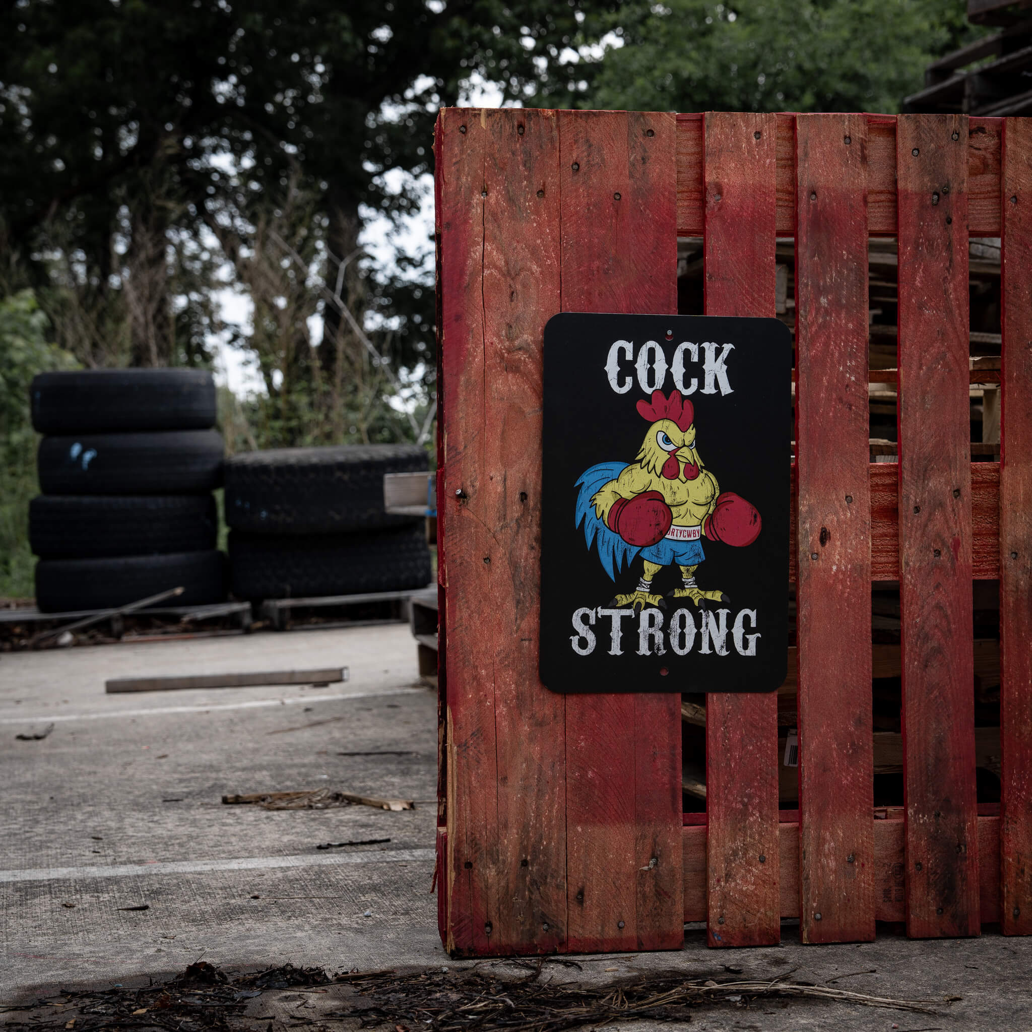 Cock Strong Boxing Chicken Metal Sign - DIRTY COWBOY MFG
