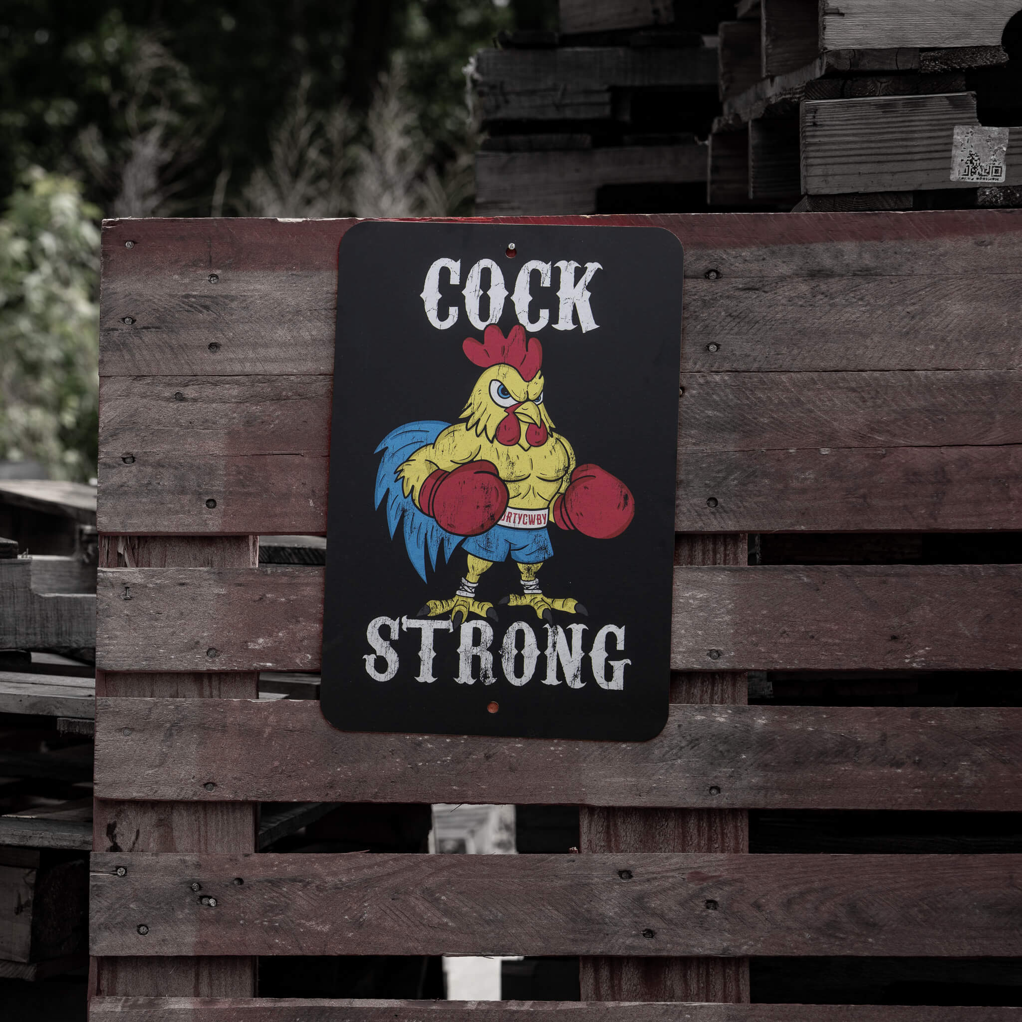 Cock Strong Boxing Chicken Metal Sign - DIRTY COWBOY MFG