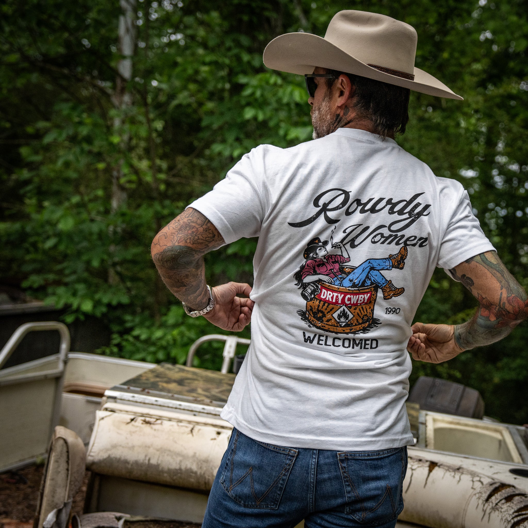 Rowdy Women Welcomed Men's T-Shirt - DIRTY COWBOY MFG #color_white