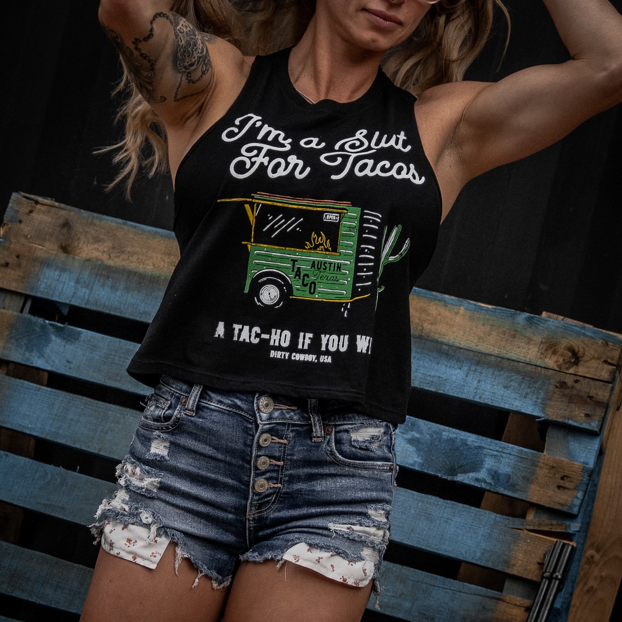 Slut For Taco's Women's Crop Tank - DIRTY COWBOY MFG #color_black